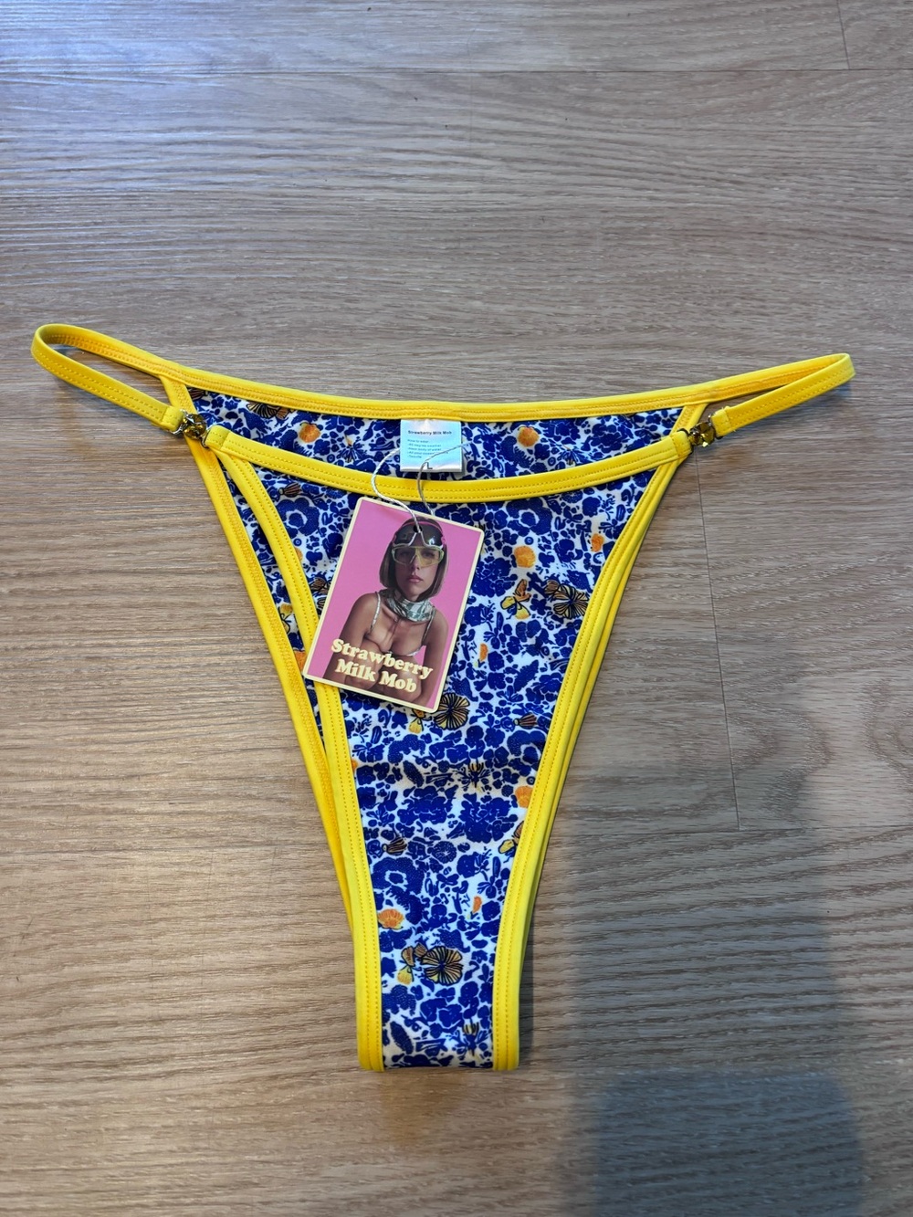 NWT Strawberry Milk Mob Women’s L Ophelia Bottom Rhinestone Cheeky Floral Blue